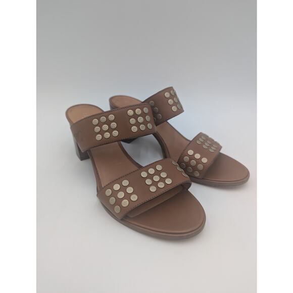 Celine Brown Leather Studded Chunky Heel Sandal Size 37.5 (7.5 US) VGC - Picture 1 of 8